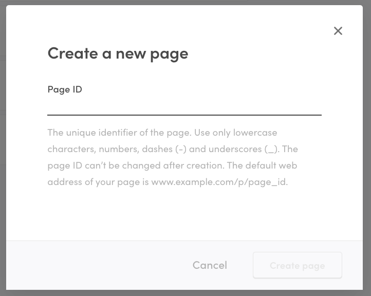 Page creation modal